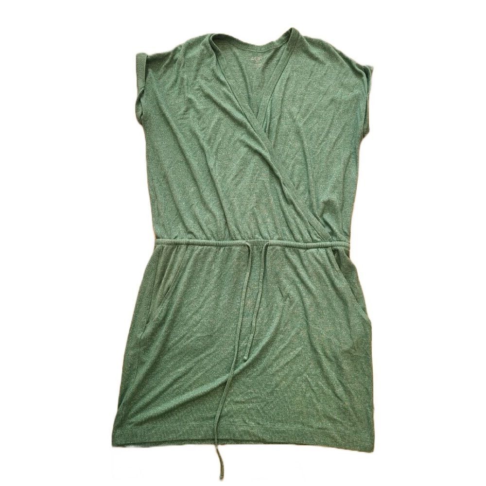Loft Drawstring Dress, Teal Green Blue Short Sleeve, Women's Medium
